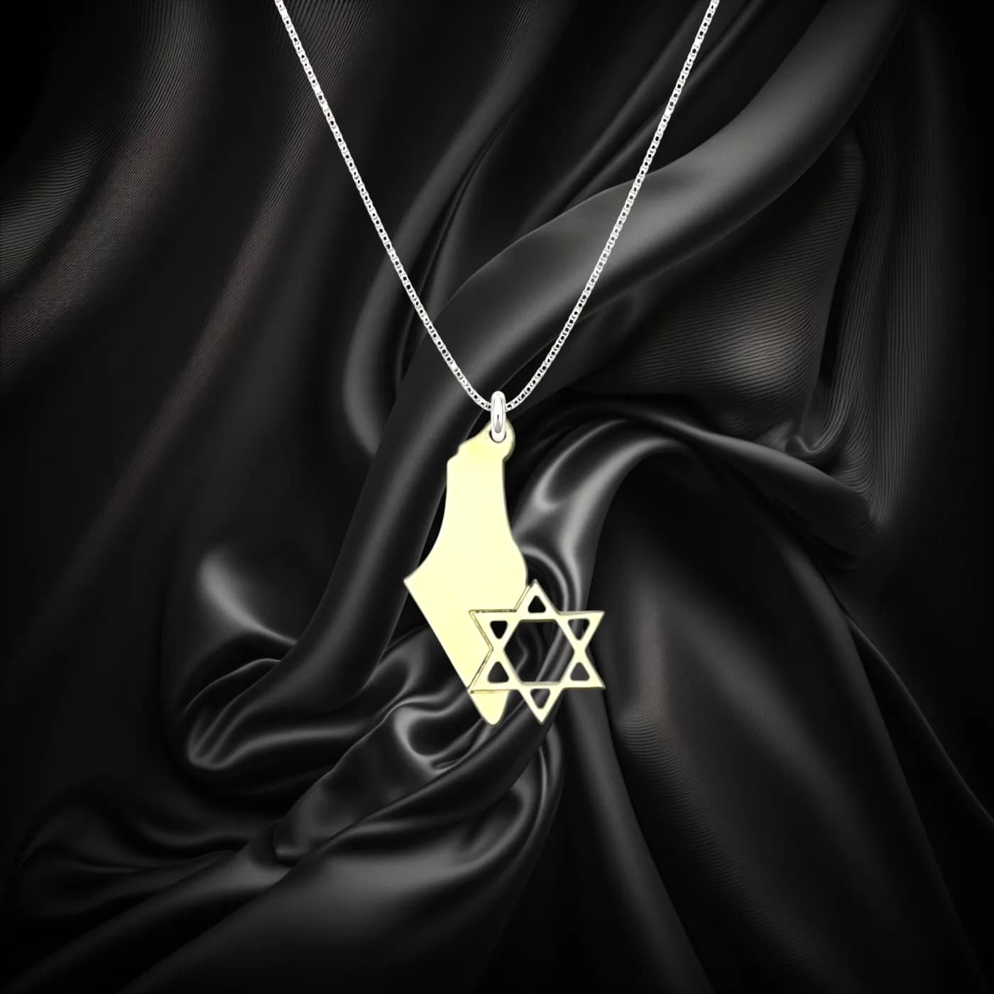 תליון מפת ישראל ומגן דוד משולב
